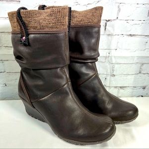 Merrell Lily Expresso Brown Slouchy Mid Calf Wedge Boots Size 6.5 LIKE NEW EUC
